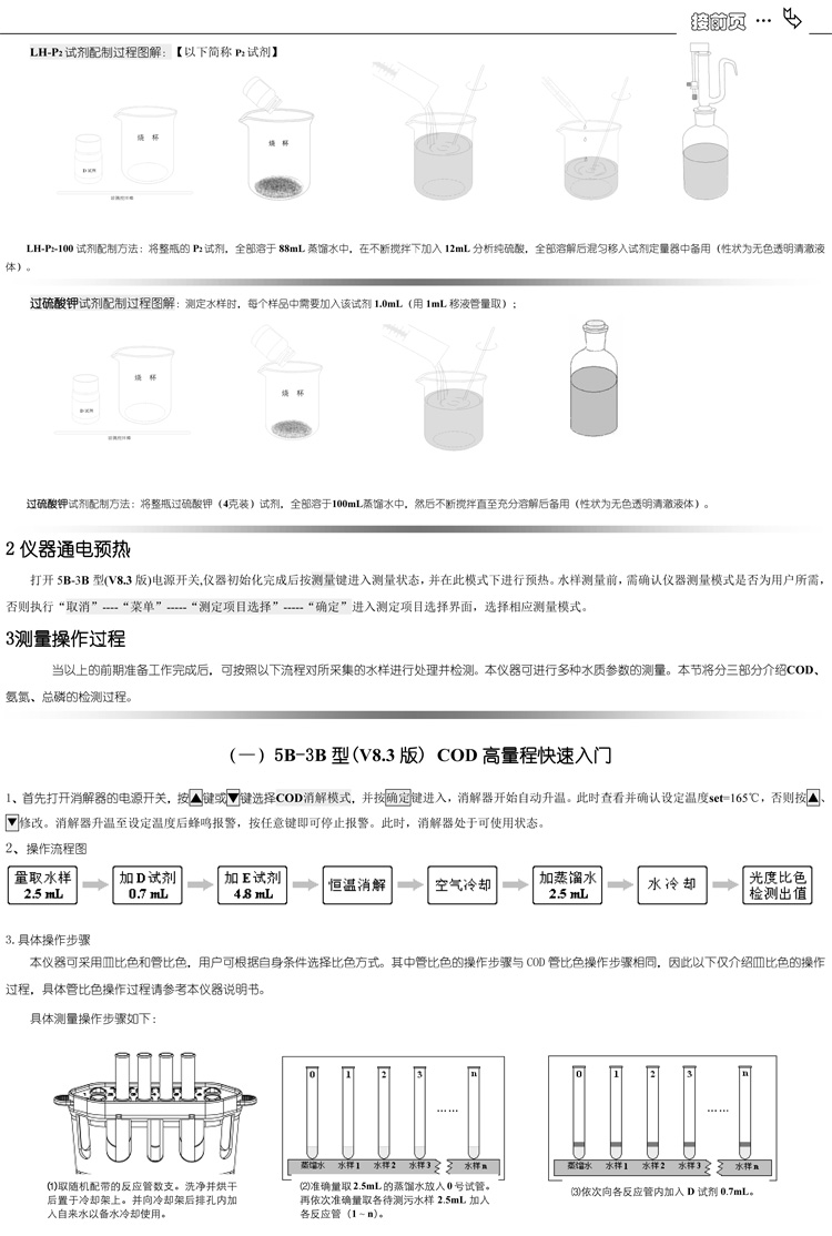 連華科技COD、氨氮、總磷、濁度等多參數水質分析儀5B-3B型(V8)快速入門手冊