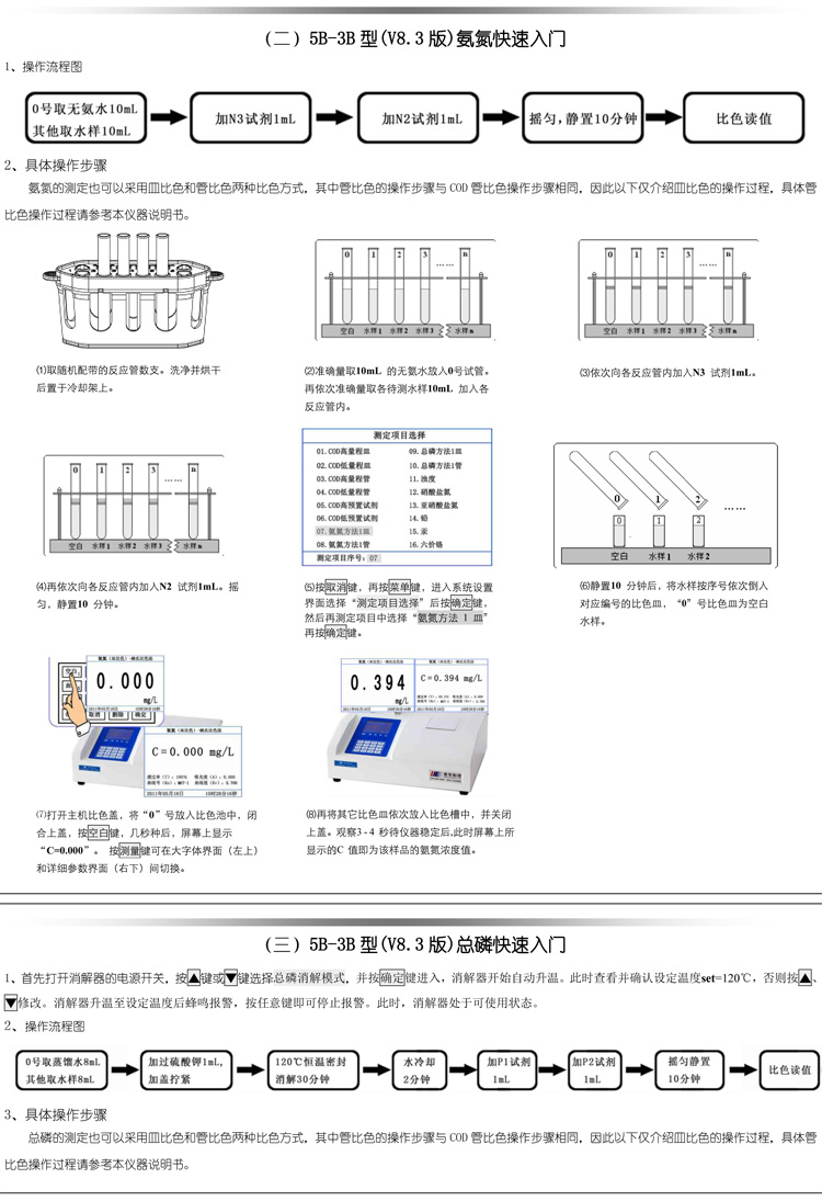 連華科技COD、氨氮、總磷、濁度等多參數水質分析儀5B-3B型(V8)快速入門手冊